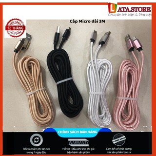 Dây cáp sạc nhanh dài 3M android + Iphone
