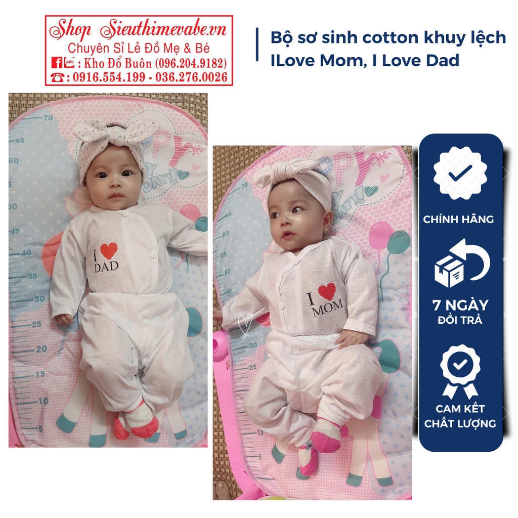 Bộ dài tay khuy lệch I🧡Mom, I🧡Dad cho bé sơ sinh 3-8kg, vải cotton mềm mịn thoáng mát, quần đáp đũng
