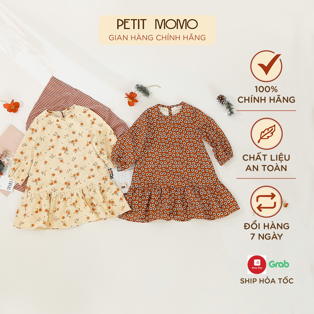  Váy Dài Tay Cho Bé Gái 1 6 Tuổi PETIT MOMO Chất Vải Nhung Mềm Mại Họa Tiết Hoa Nhí H077