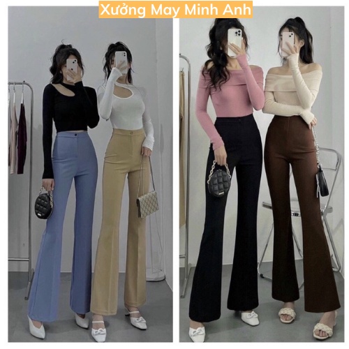 Quần Ống Loe Cạp Cao 1 Cúc Nhiều Màu Siêu Hách Dáng Ma801