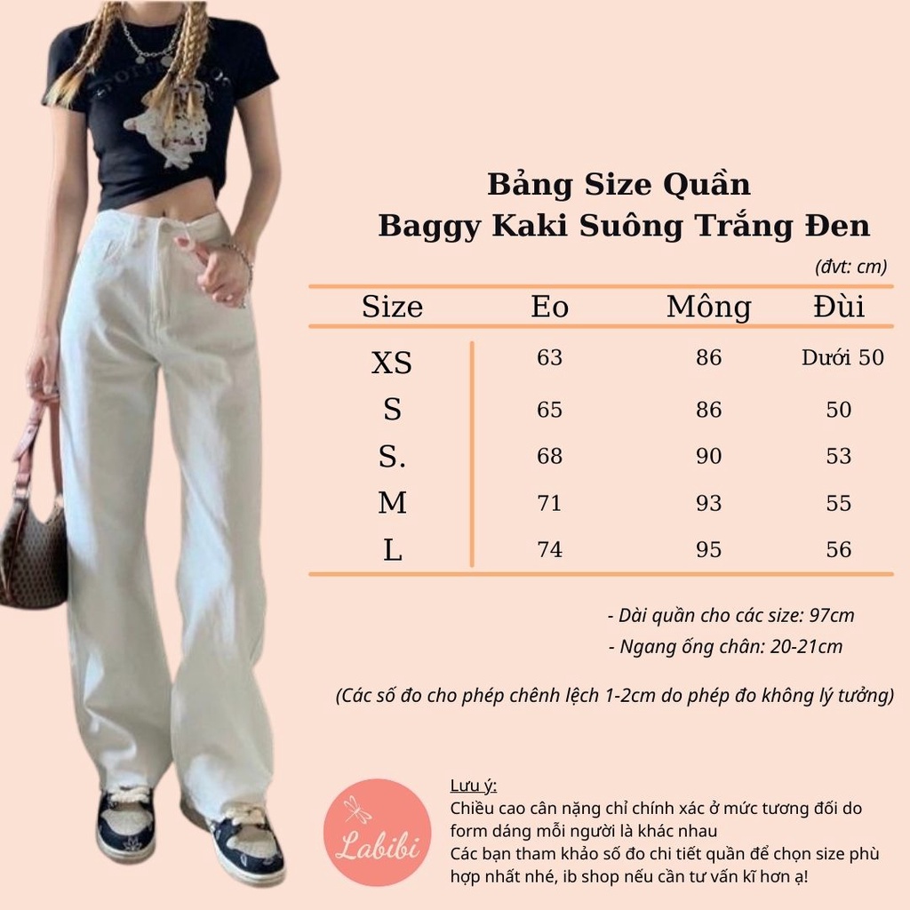 Quần Baggy Kaki Nữ Dáng Dài Ống Suông Rộng Ulzzang Hai Màu Trắng Đen, Labibi