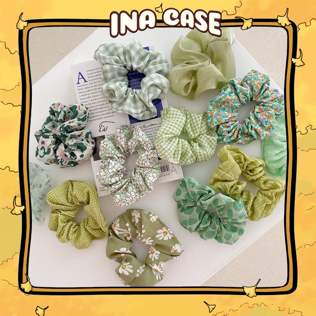 Cột Tóc Scrunchies Vải Hoa Và Scrunchies Caro
