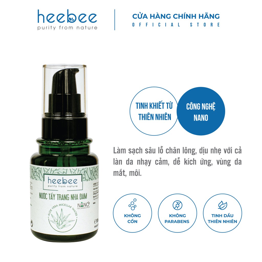 Nước tẩy trang Nha Đam Heebee cho mọi loại da, ngừa mụn, mềm mịn 110ml