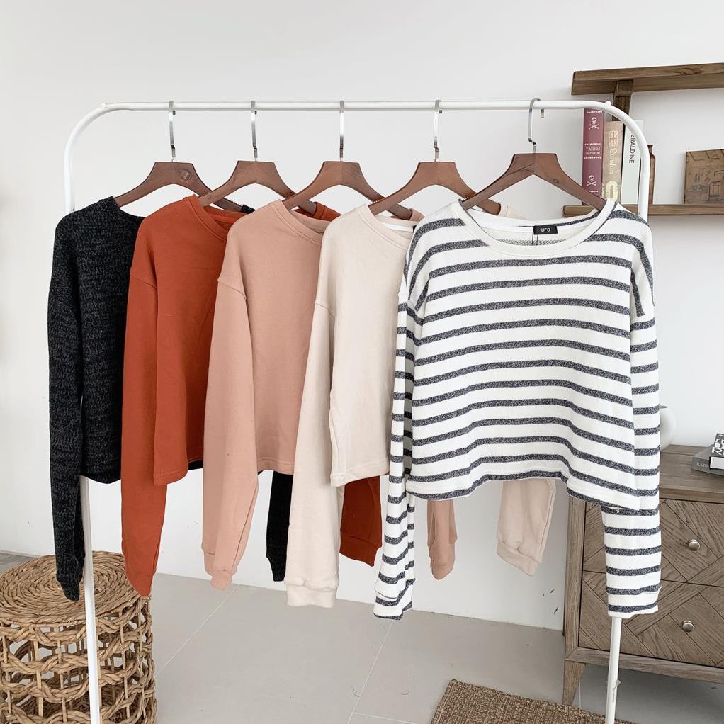Xả Áo nỉ da cua dài tay dáng lửng - Crop-sweater - ufothebasic
