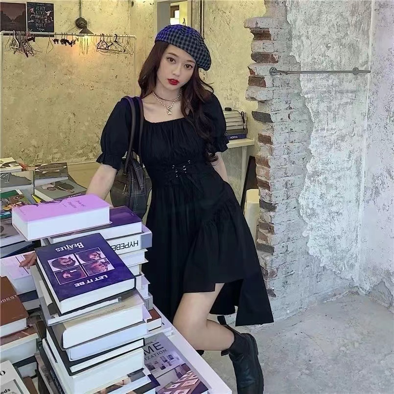 Đầm Tay Phồng Dáng Dài Tay Phồng Màu Trắng Đen Cỡ Lớn 2022 Thời Trang Mùa Hè Cho Nữ