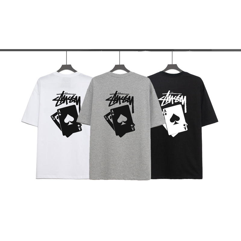 Áo thun cổ tròn ngắn tay in chữ STUSSY dáng rộng ST9#