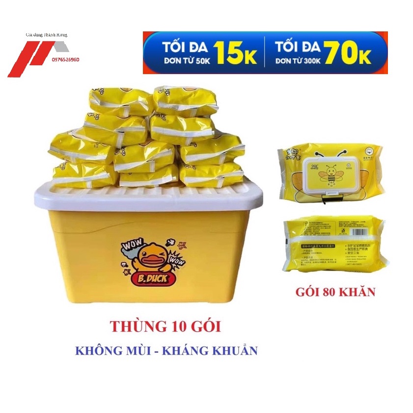 Thùng 10 gói khăn giấy ướt vịt vàng+ tặng kèm thùng nhựa tiện dụng siêu đáng yêu