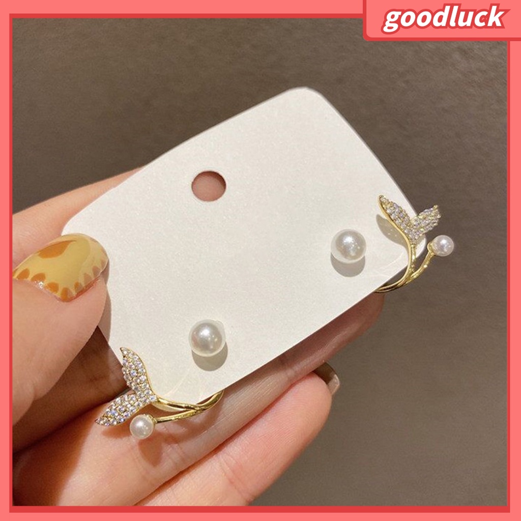 Goodluck| 1 Đôi Bông Tai Hình Đuôi Cá Đính Ngọc Trai Giả Thời Trang Dành Cho Nữ