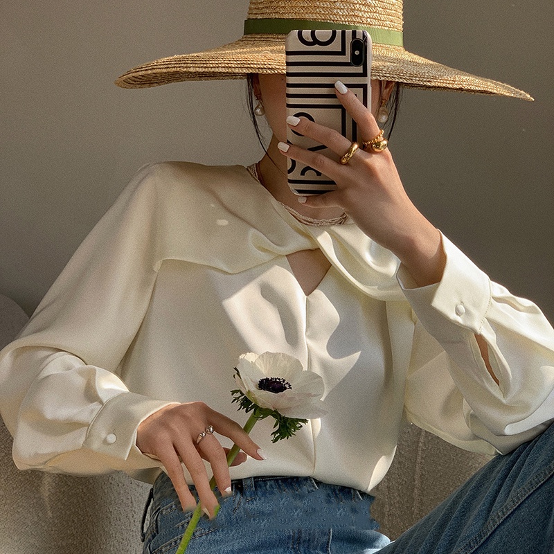 Áo Sơ Mi Nữ Tay Dài Cổ Bèo Xoắn Nơ Thiết Kế Sang Chảnh Thời Trang Sugal SO MI NU 012