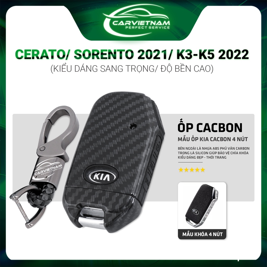 Ốp Khoá KIA (Mẫu 4 Nút) Cerato, Sorento 2021, K3 2022, K5 2022 Cao Cấp - Bọc Khoá Vân Cacbon Loại I Chống Trầy Xước