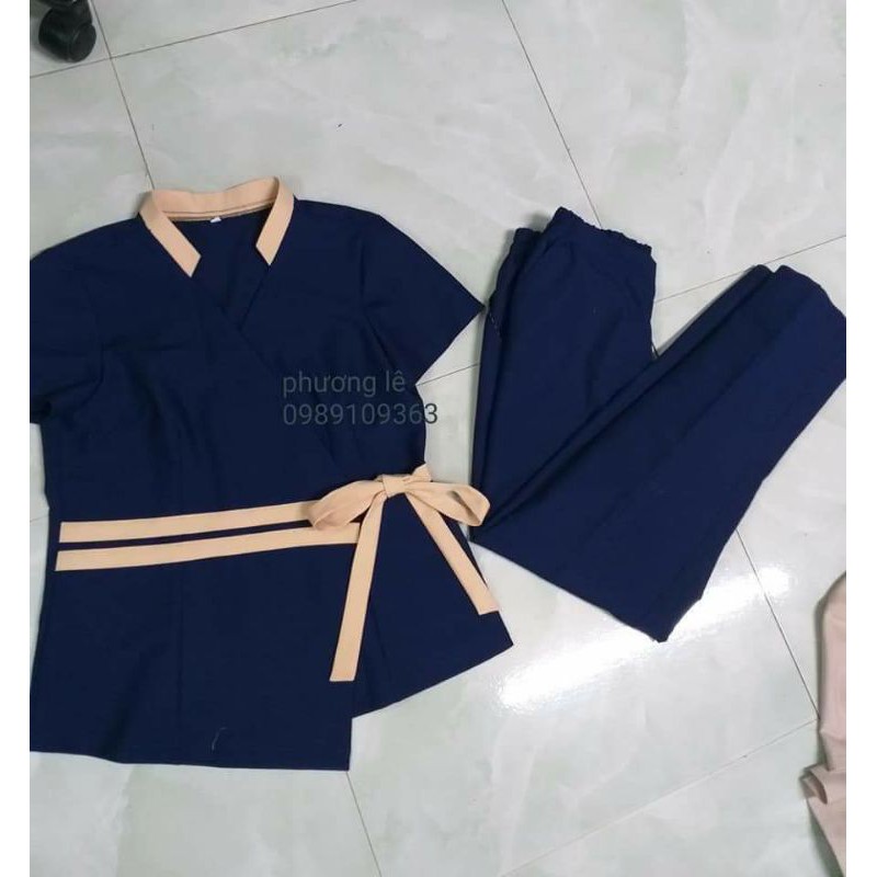 Đồng phục spa, quần áo phẫu thuật, áo blue xanh chất cotton lạnh thoáng mát, ko nhăn ( free thêu logo từ 3 bộ) | BigBuy360 - bigbuy360.vn