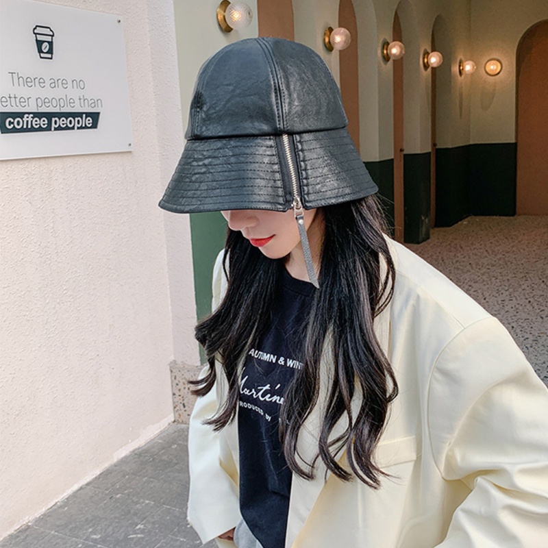 Mũ Tai Bèo Chất Liệu Da Có Khóa Kéo Phong Cách Vintage