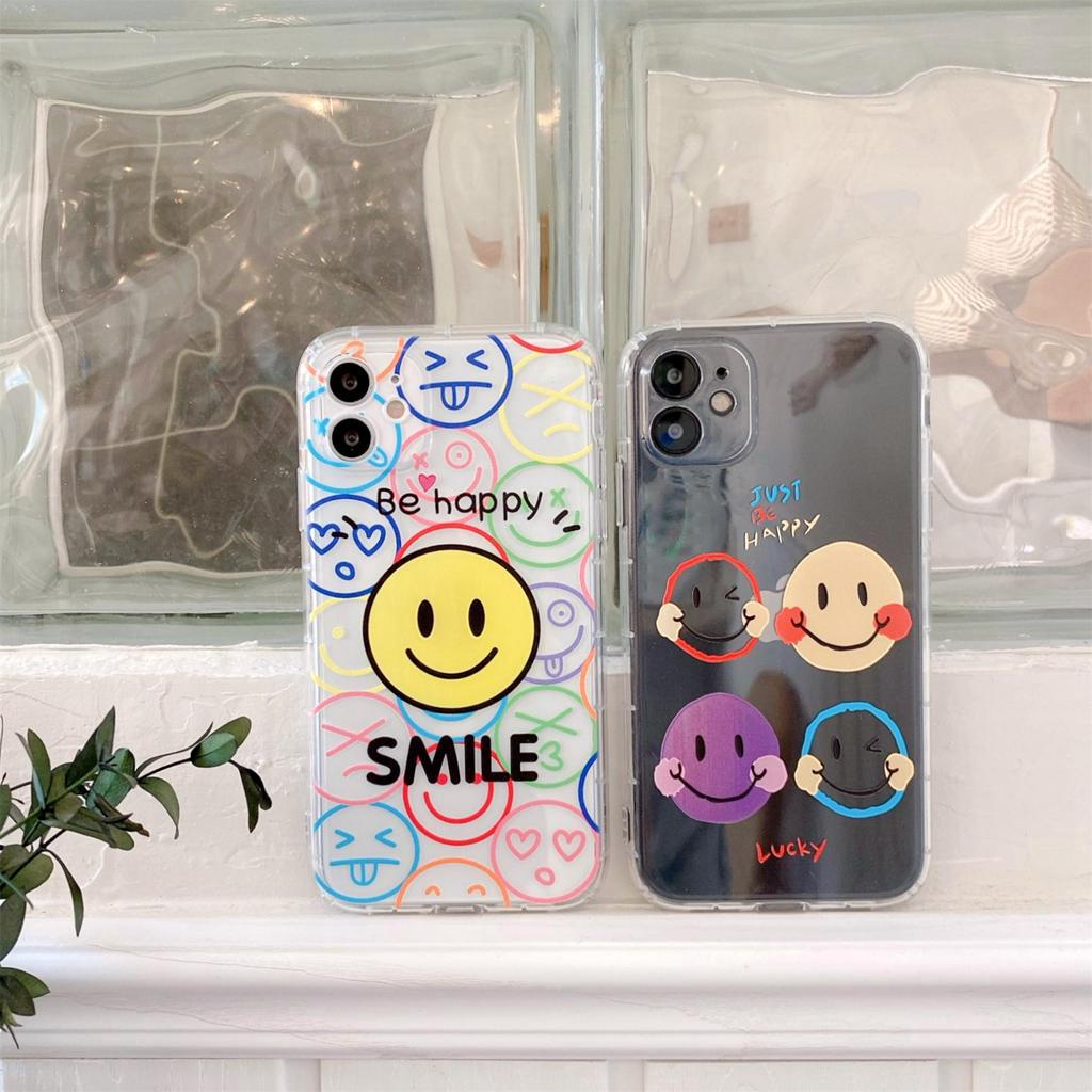 Ốp điện thoại tpu mềm trong suốt in hình mặt cười thích hợp cho iPhone 13 Mini 12 11 Pro X XR XS Max 7 8 Plus SE 2
