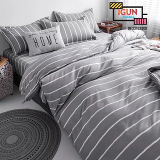 Bộ HỌA TIẾT SỌC Xám set 4 món chăn ga gối poly