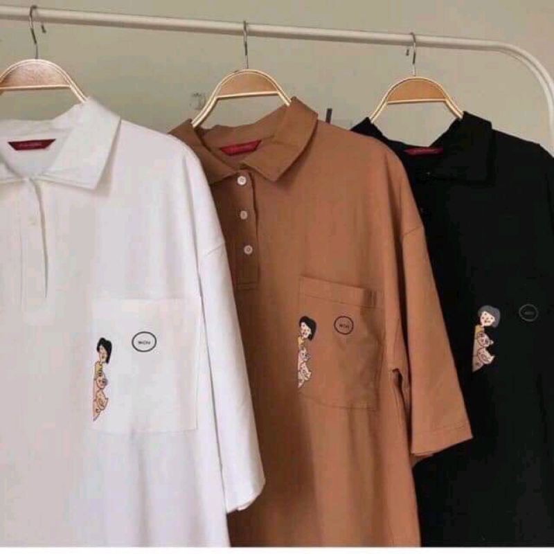 [Rẻ Vô Địch] Áo cotton tay lỡ Unisex -- Áo polo cô gái mèo heo | BigBuy360 - bigbuy360.vn