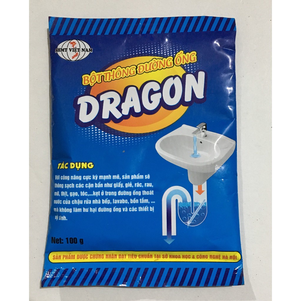 Bột Thông Đường Ống DRAGON, Bột Thông Tắc Cống Cực Mạnh, Bồn Cầu, Bồn Rửa Bát