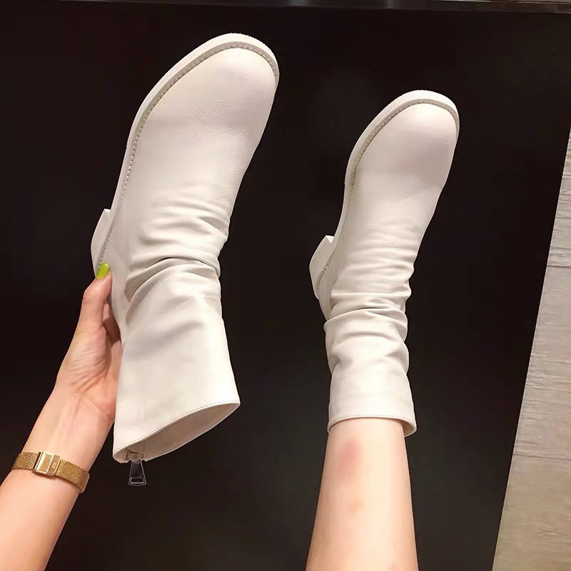 K] 💕Có sẵn💕 Boot Nhăn Nữ Cổ Cao Da Mềm Khóa Sau - Êm Chân Năng Động Cao Cấp | BigBuy360 - bigbuy360.vn