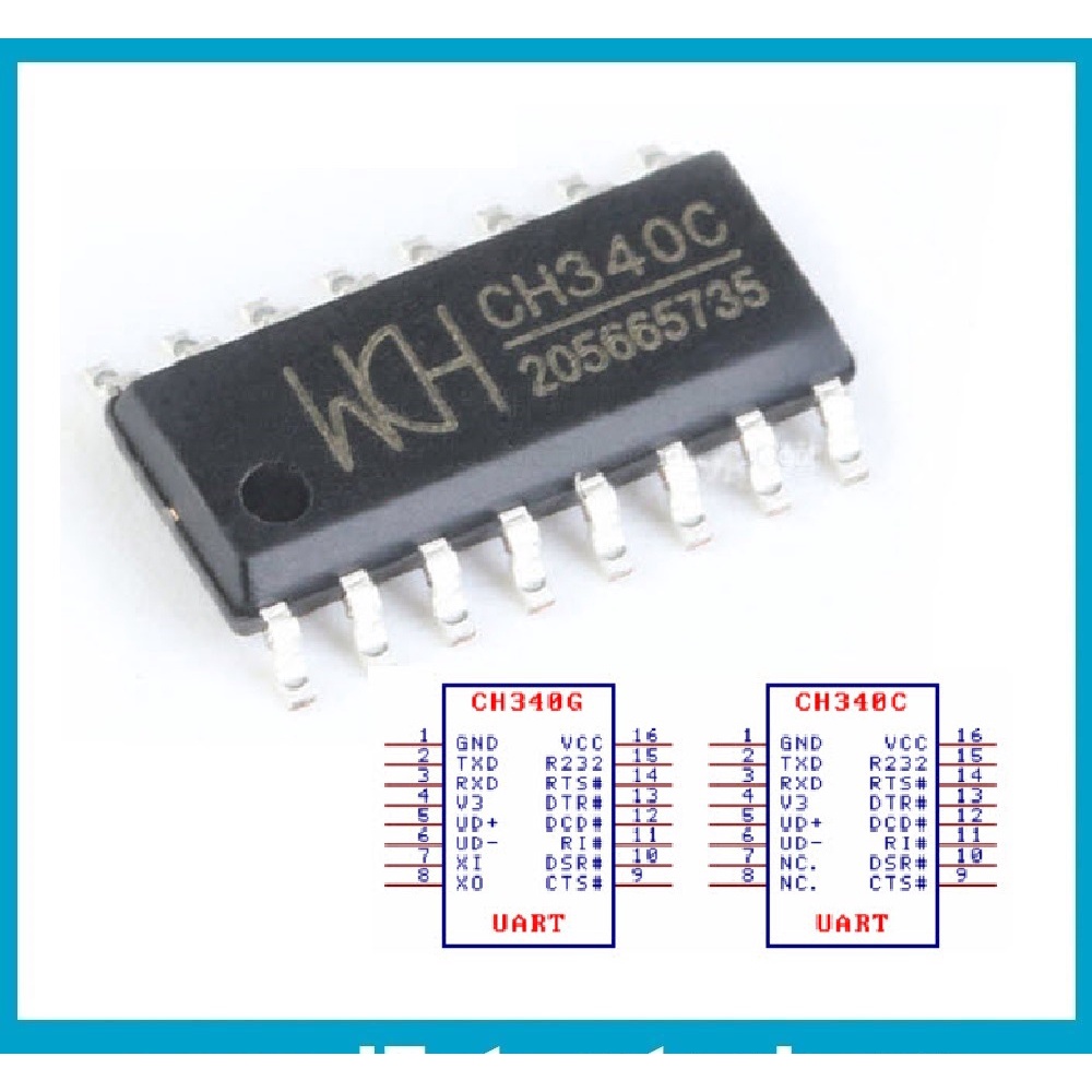 IC Giao Tiếp cổng USB ra UART serial CH340C không thạch anh CH340G CH340 SOP-16 chân dán SMD