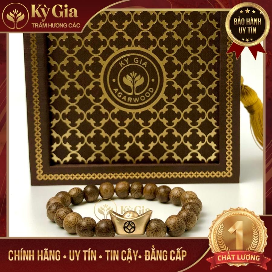 Vòng Tay Trầm Hương Kỳ Gia 21 Hạt Phối Charm Thỏi Vàng Đại Cát