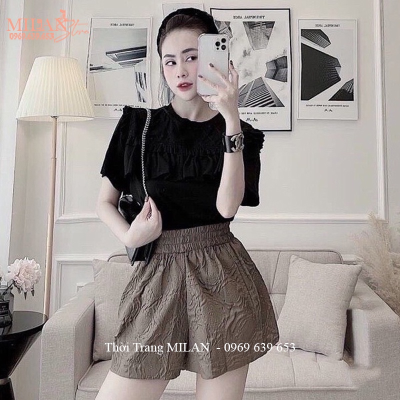 Quần xốp phồng nữ dập hoa in vân nổi cạp chun lưng cao dáng quần đùi nữ ống rộng đi biển hẹn hò dạo phố ở nhà cá tính