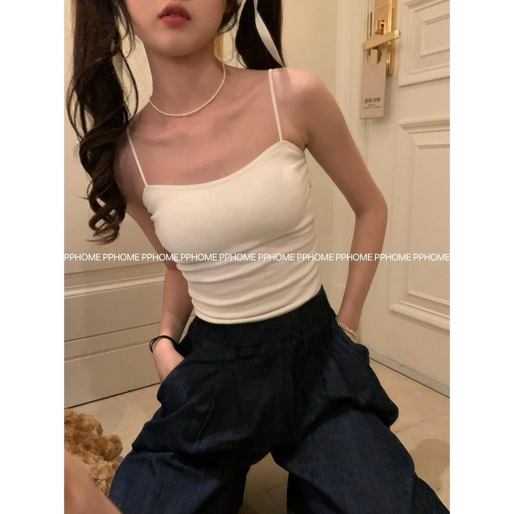 Áo Hai Dây Màu Trơn Có Đệm Ngực Thời Trang Hong Kong Cho Nữ