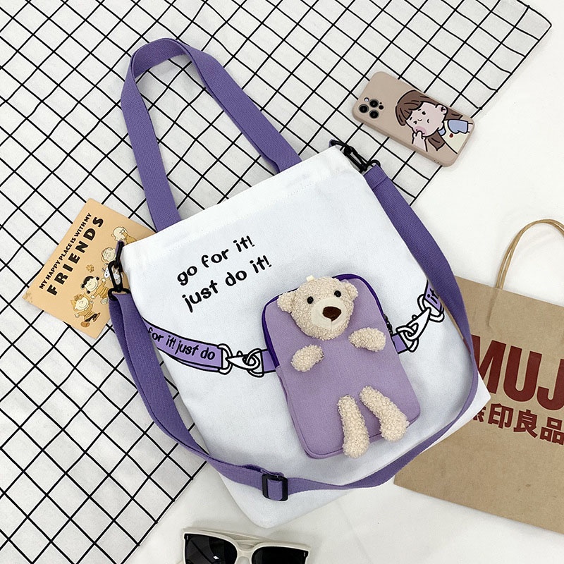 Túi Đeo Vai Vải canvas Cầm Tay In Họa Tiết Dễ Thương Thời Trang Cho Nữ