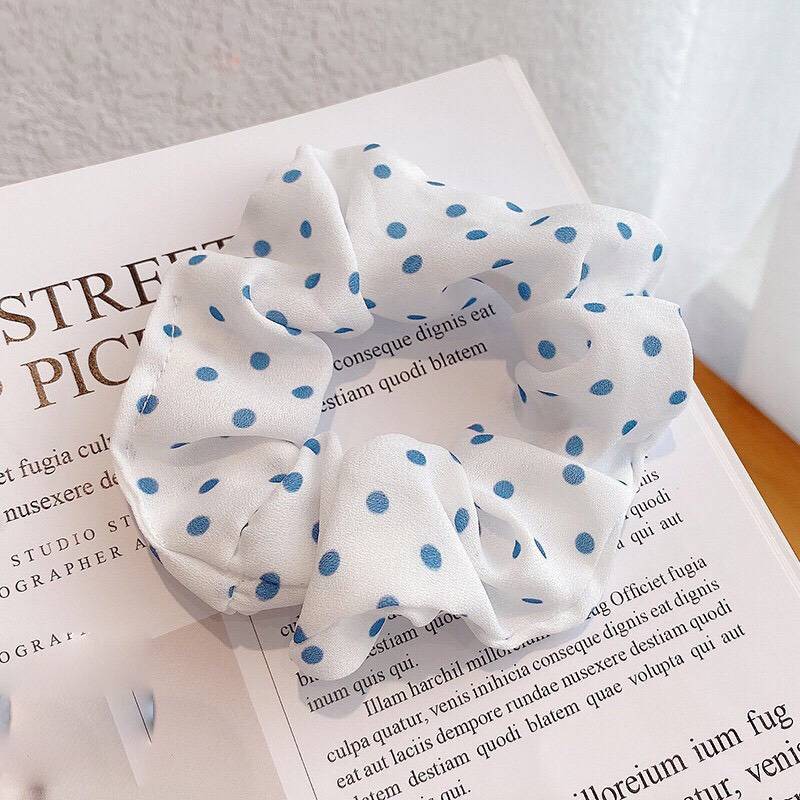 Cột tóc vải Scrunchies họa tiết Xanh Thiên Thanh, dây buộc tóc scrunchies hot nhất SC005