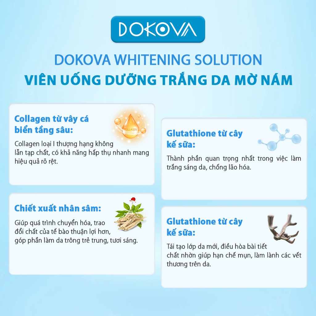 Viên uống dưỡng trắng da mờ nám - DOKOVA WHITENING SOLUTION 20 viên/hộp