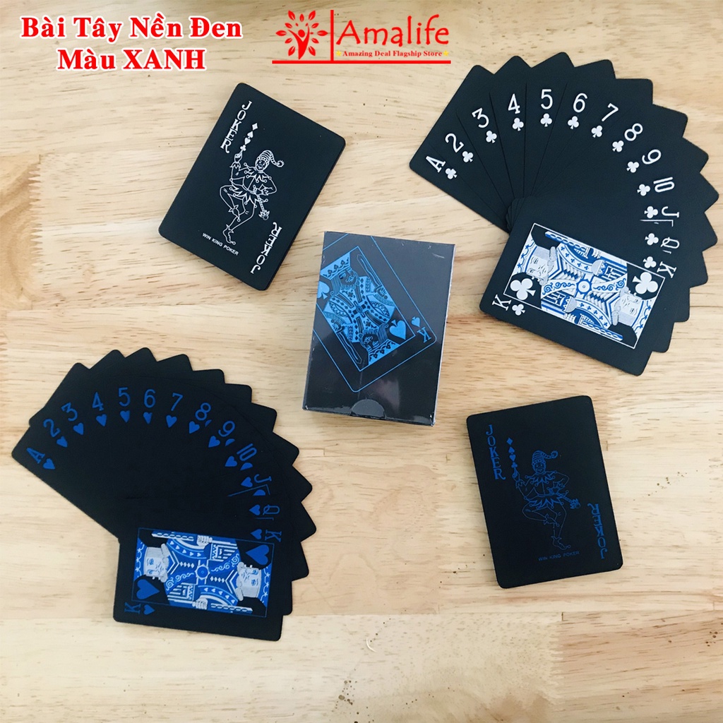 Bài Tây Poker Nền Đen Cao Cấp Chọn Màu – 54 Lá Bài Tây Đen Bằng Nhựa PVC Chống Thấm Nước Chống Gãy Bài