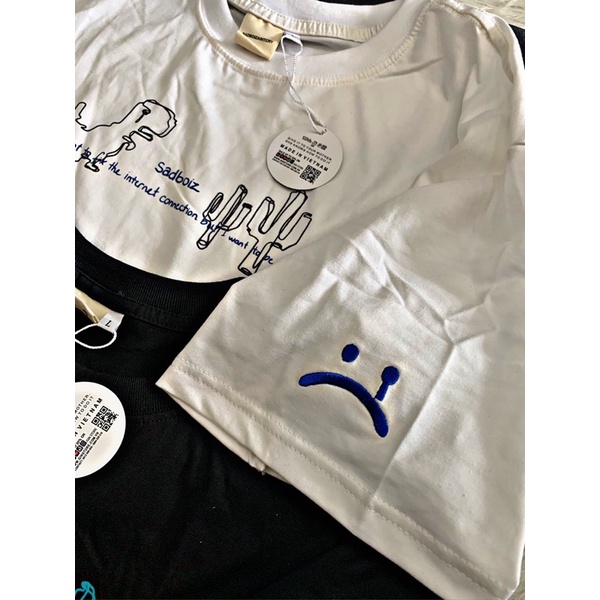 Áo thun tay lỡ sadboiz SADDINO logo hình thêu nam nữ tee sadboiz khủng long full tag form rộng - Gin Store