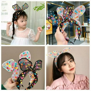 Cài tóc tai thỏ voan họa tiết chấm bi dễ thương
