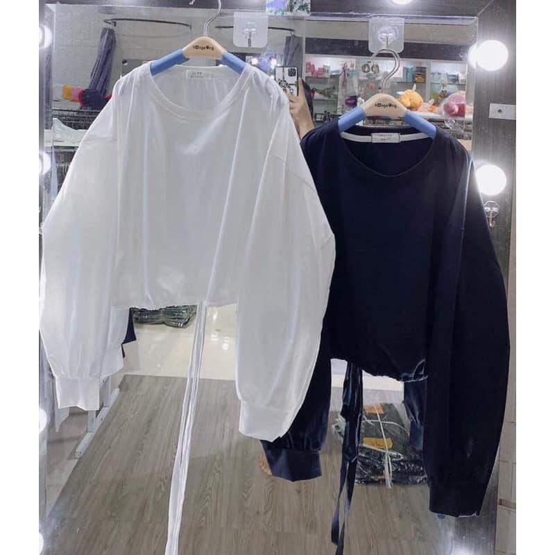 Áo Croptop Chốt Eo Chun Rút Dây Dáng Rộng- Áo Crt Tay Dài Unisex Nam Nữ Uzzlang (có quà tặng) - METSHOP