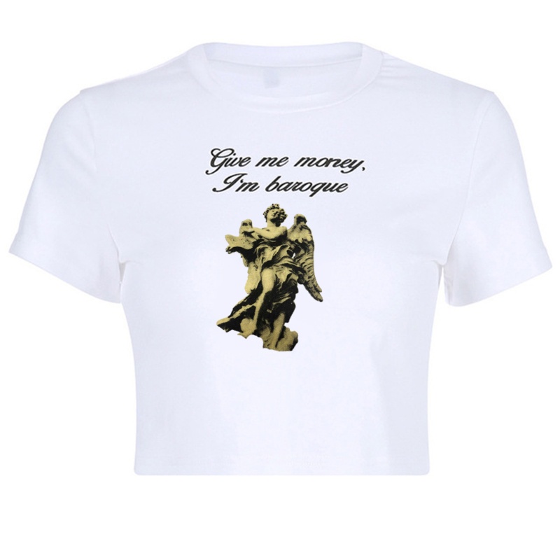 Áo Thun Crop Top Tay Ngắn Cổ Tròn In Họa Tiết Hoạt Hình Gấu / Hoa Cúc / Bướm Màu Cầu Vồng Thời Trang Mù