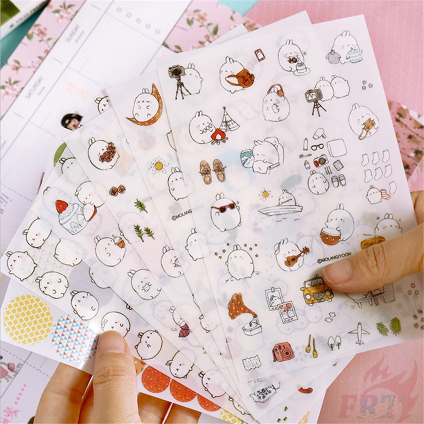 Set 6 tờ miếng dán họa tiết thỏ Molang Q-2 đáng yêu trang trí sổ tay thủ công