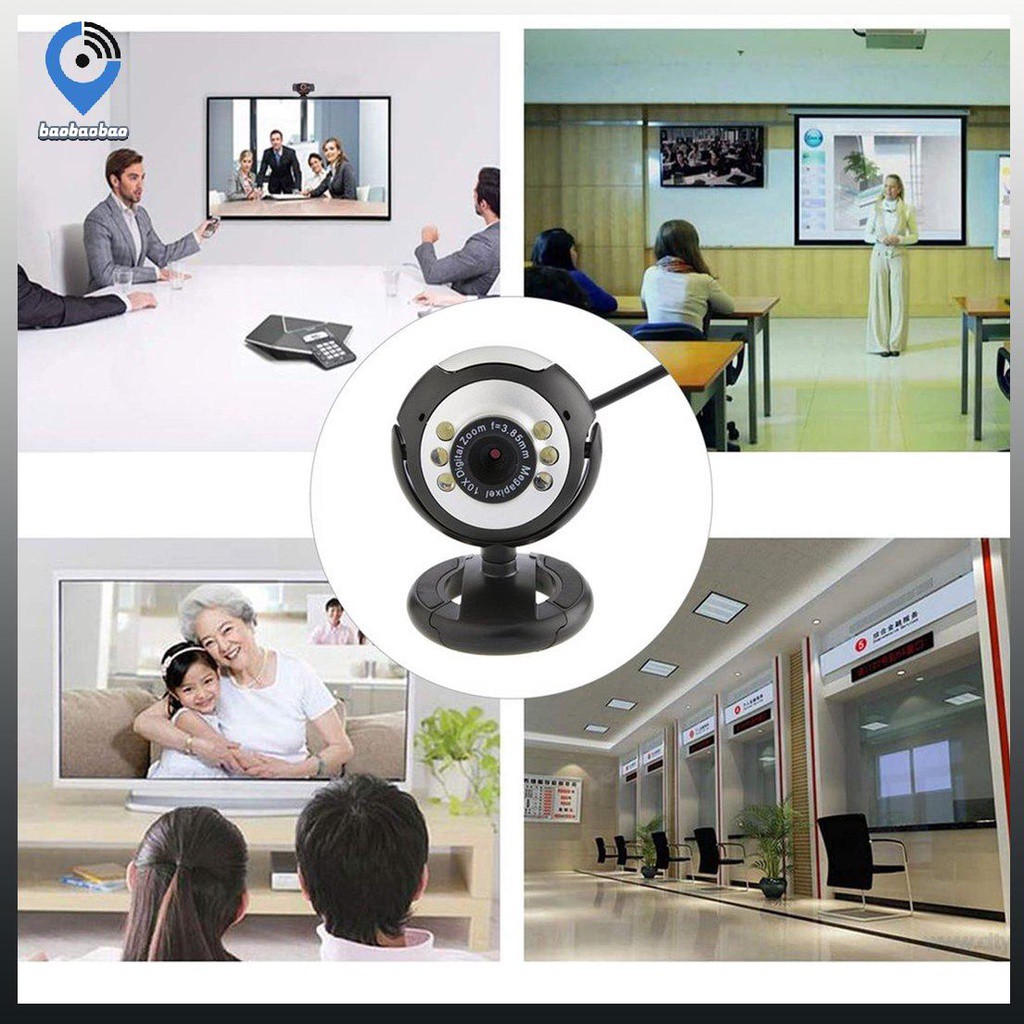 (Bảo hành 06 tháng) Webcam Kẹp màn mini có mic 6led dùng cho máy tính có tích hợp mic và đèn Led trợ sáng-Webcam để bàn