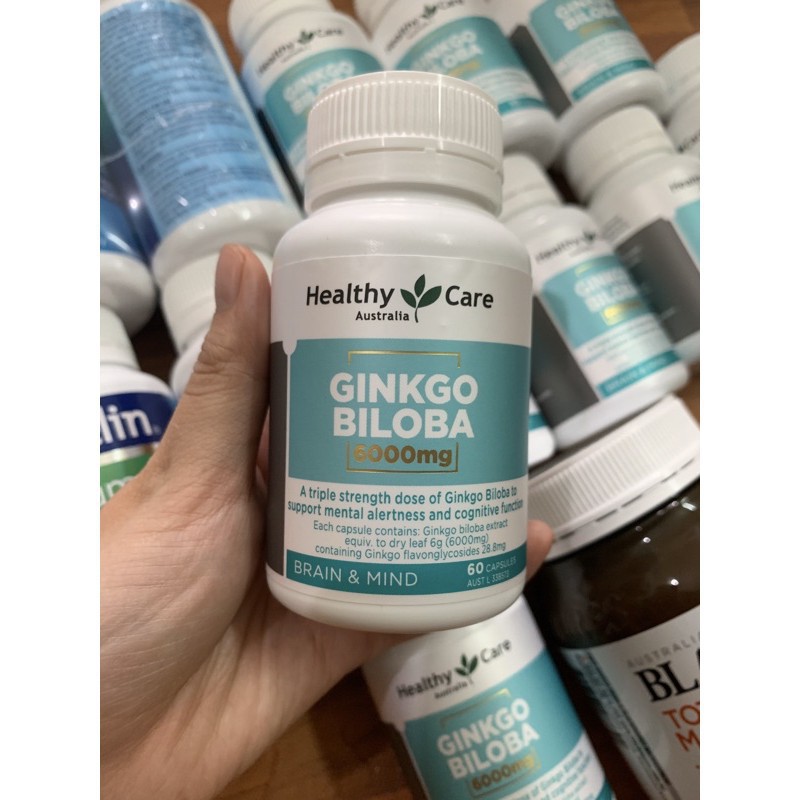 Viên uống bổ não Ginkgo Biloba Healthy Care 6000mg mẫu mới 60 viên của Úc Giúp cải thiện trí nhớ
