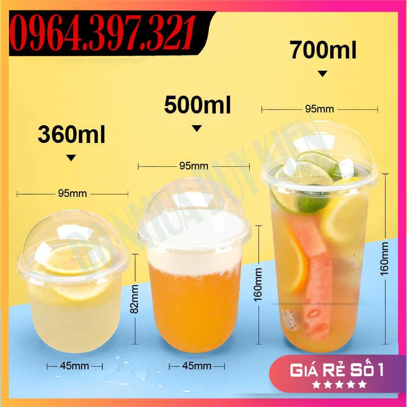 [NOWSHIP] 50 Cốc, Ly Bầu 360 - 500 -700ML ( Cốc Chữ U) Có Nắp Nhựa Dùng 1 Lần - Đựng Đồ Uống - Có Thể Dùng Được Màng Ép