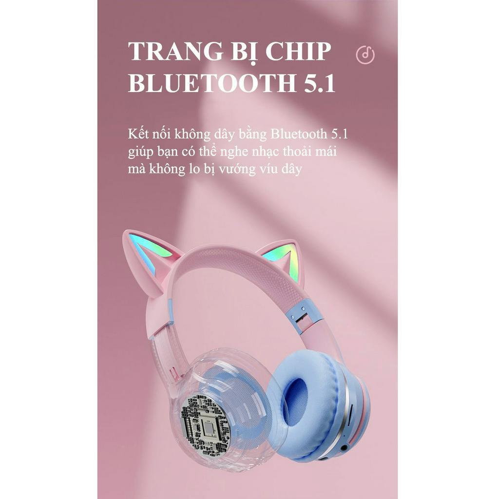 Tai nghe chụp tai BT612 kết nối bằng Bluetooth với thiết kế tai mèo kèm theo led RGB