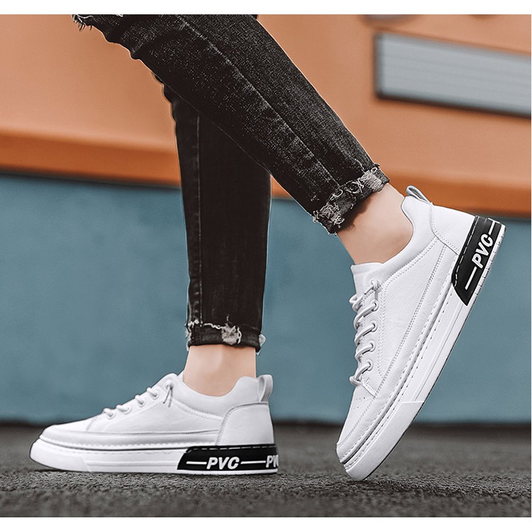 Giày thể thao nam da trơn PVC, Sneaker nam basic đế bằng, Giày da nam thanh lịch đi làm | BigBuy360 - bigbuy360.vn
