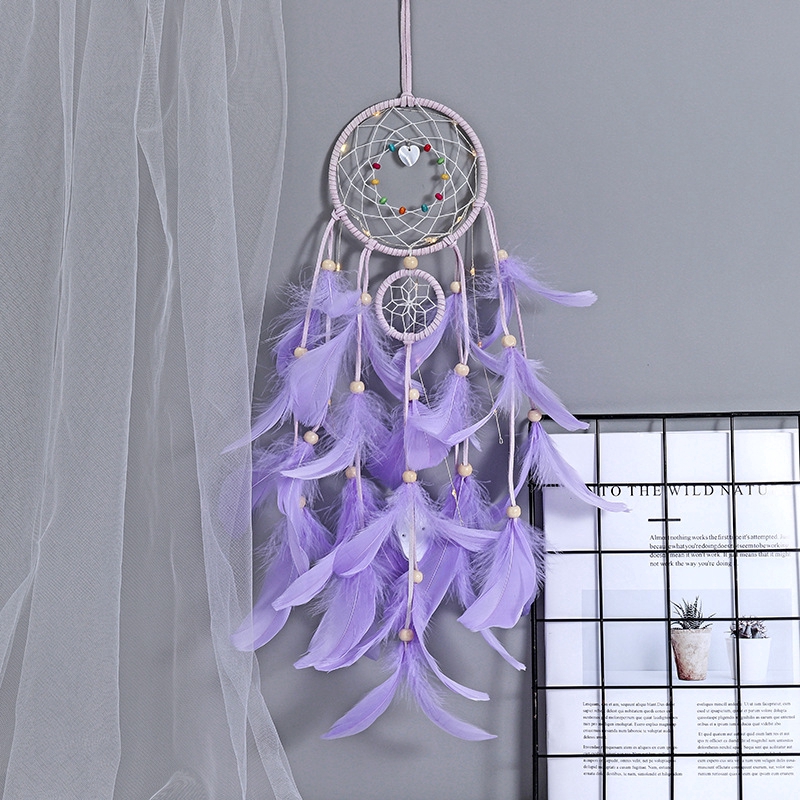 Dreamcatcher Đính Lông Vũ Màu Tím Trắng Kiểu Dáng Thanh Lịch Dùng Trang Trí