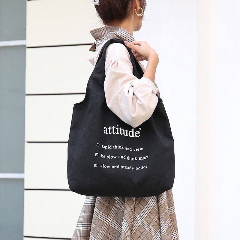 Túi tote vải canvas attitude thời trang phong cách Hàn Quốc