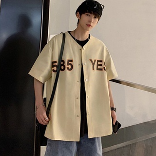 ✦ AFFLIGA ✦Áo Sơ Mi Tay Ngắn Cổ Tròn Dáng Rộng Phong Cách Retro Thời Trang Cho Nam