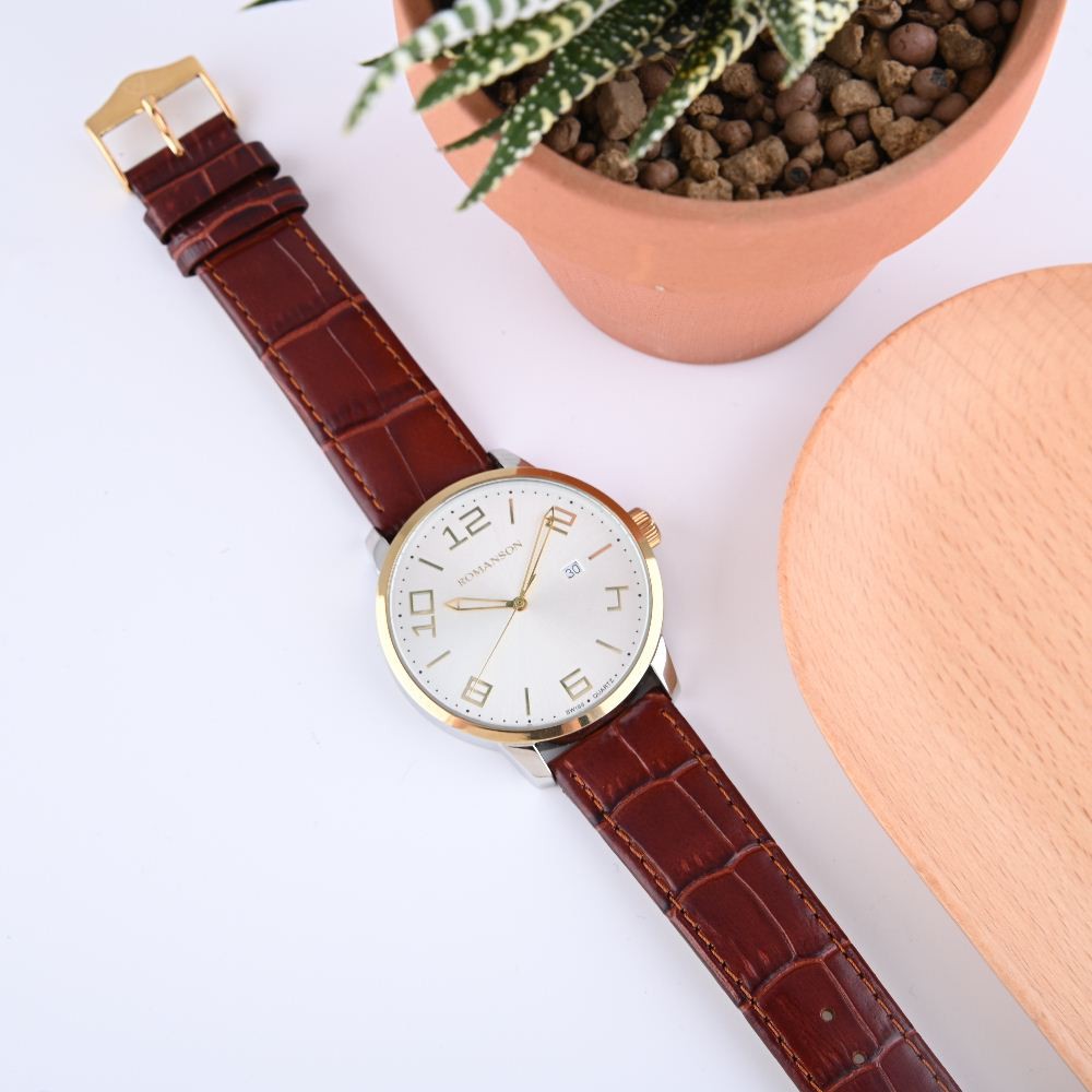 Đồng hồ Romanson Classic Men Watch TL8250BMCWH nam máy Thụy Sĩ, mặt mỏng kính chống xước, dây da cao cấp chính hãng