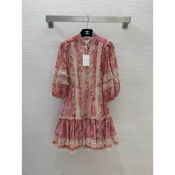 Đầm công chúa dáng xoè tay bồng tone màu hồng ngọt ngào thương hiệu Zimmermann cao cấp