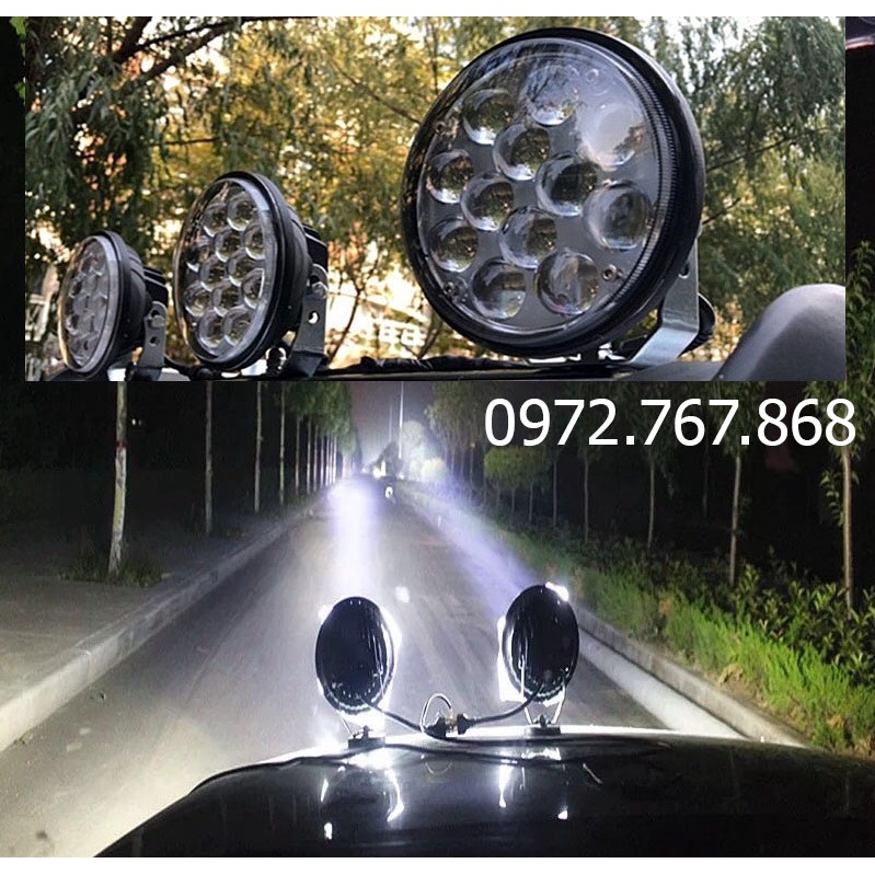 Đèn trợ sáng ô tô xe máy, công nghệ Led, 12 mắt cầu siêu sáng, điện áp 12-80v