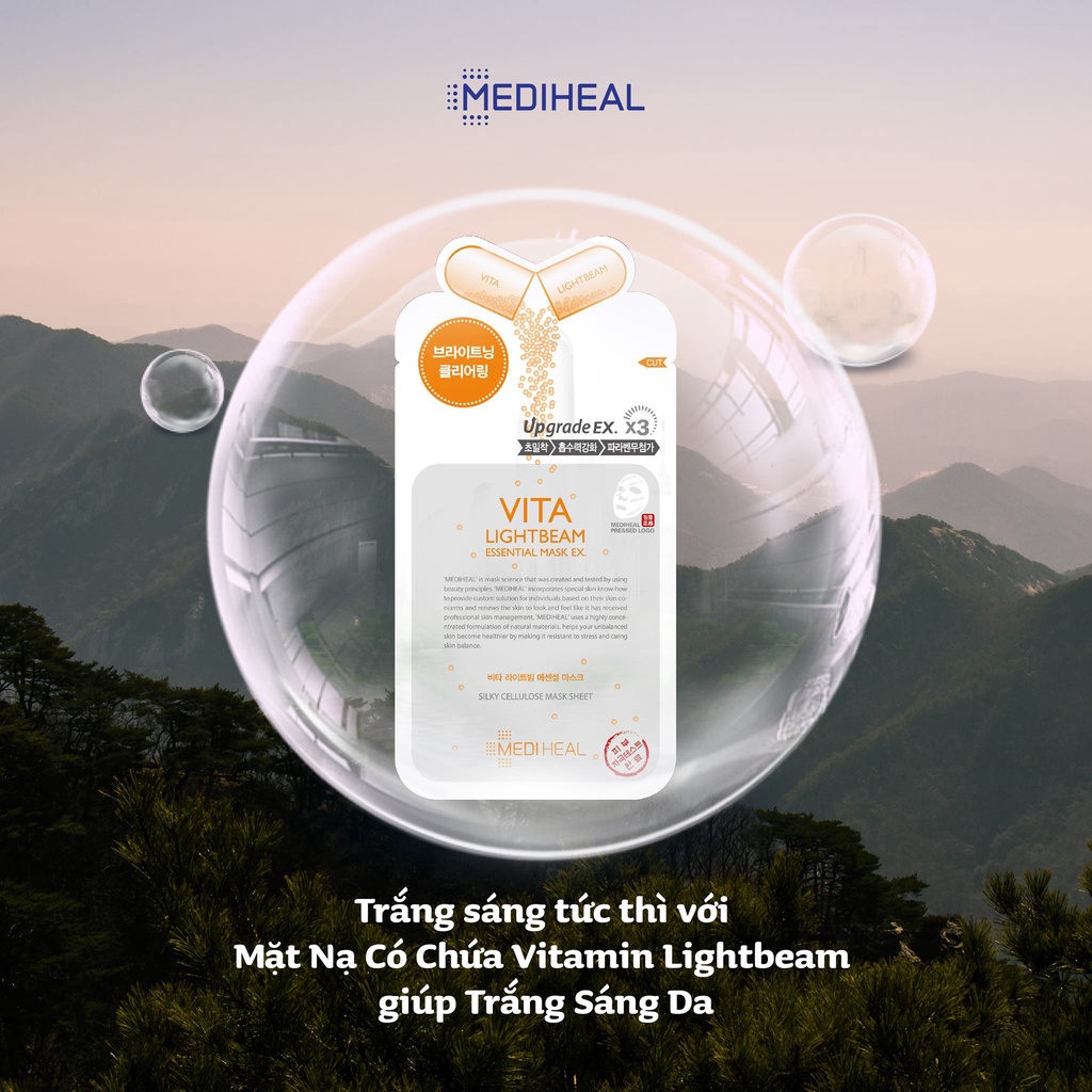 Mặt Nạ Mediheal Vita [HỘP 10 MIẾNG] Dưỡng Trắng Chuyên Sâu Mờ Thâm Sạm Mediheal Vita Lightbeam Essential Mask 24ml
