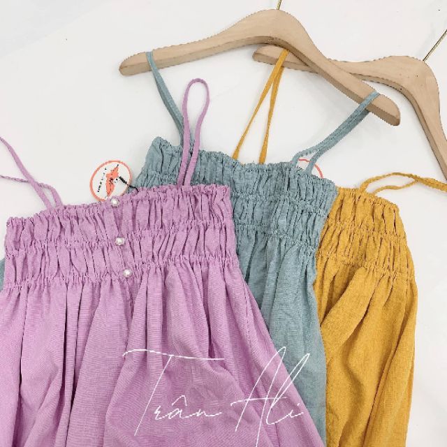 Váy 2 dây chun ngực khuy ngọc