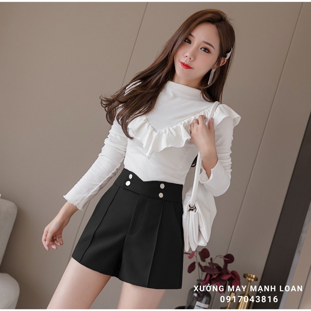 Quần Short Đùi Nữ Cạp Cao Đính Khuy Siêu Hot N094