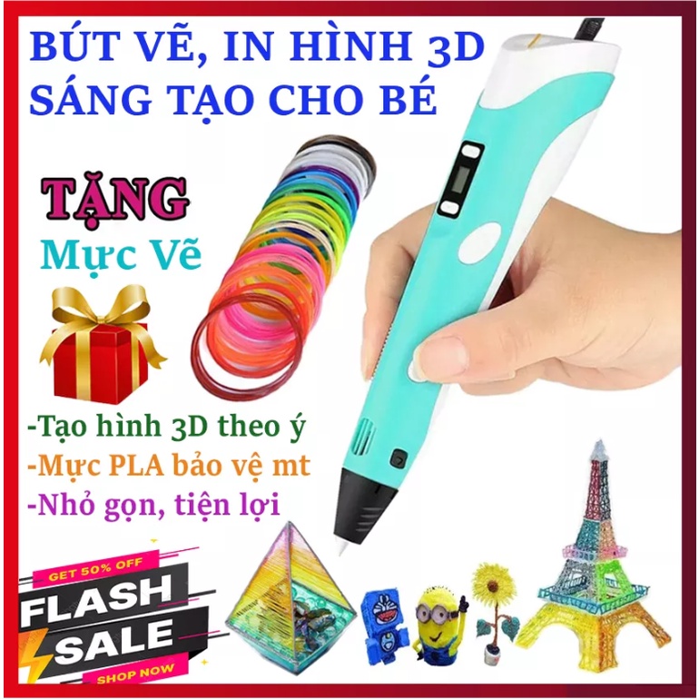 Bút Vẽ 3D Phiên Bản V2 - Bút In 3D Pen2 Cho Trẻ em Sáng Tạo - Bút In Hình Thông Minh 3 Chiều - Tặng Kèm Mực InT