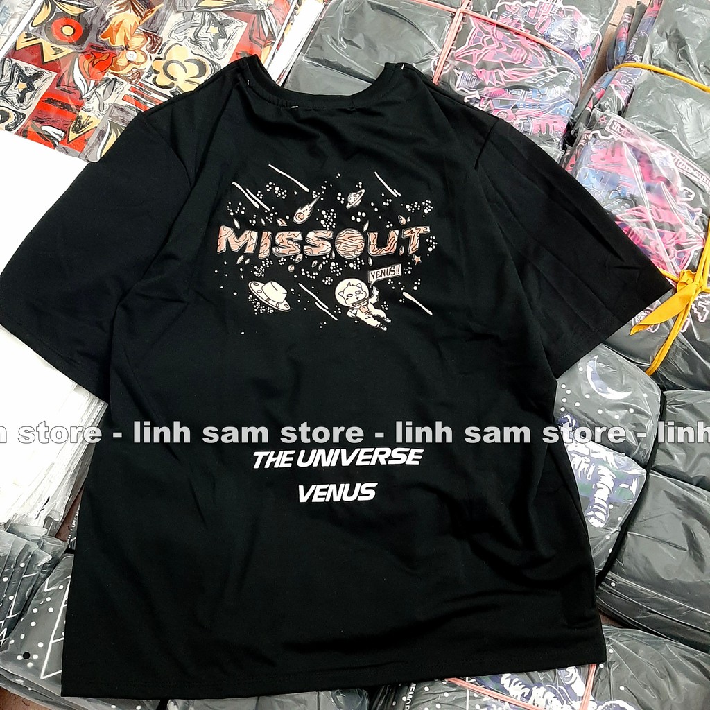 Áo thun tay lỡ nữ freesize phông form rộng dáng Unisex - Ulzzang mặc cặp, nhóm, lớp in chữ missout VENUS màu đen | BigBuy360 - bigbuy360.vn